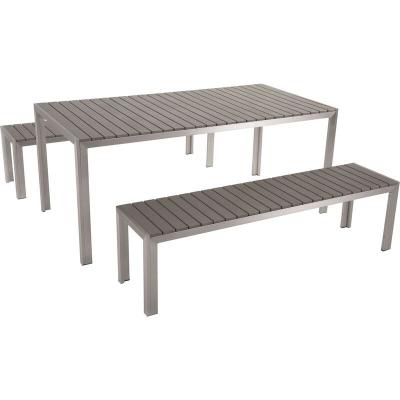 BELIANI Table de jardin 180 x 90 cm grise et argent&eacute;e avec 2 bancs assortis