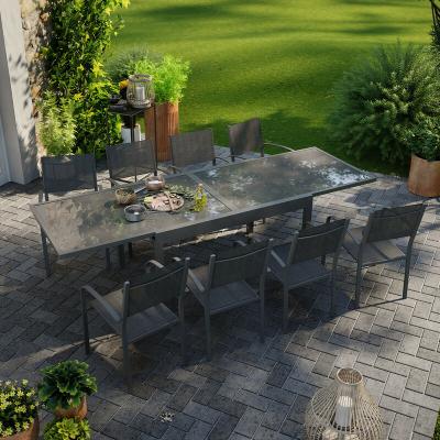 AVRIL PARIS Table de jardin 8 personnes en aluminium gris anthracite