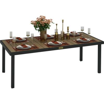 OUTSUNNY Table de jardin rectangulaire 8 personnes alu noir plateau aspect bois
