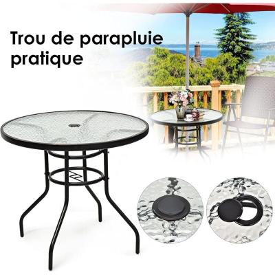 GOPLUS  - Table de Jardin Ronde D80xH71CM-Plateau en Verre Tremp&eacute; &agrave; Eau avec Trou de Parasol-Charge 75KG-pour Terrasse/Balcon