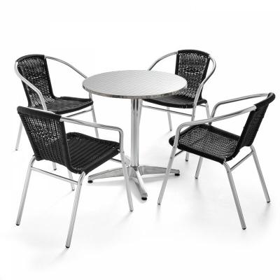 OVIALA Ensemble terrasse Table ronde aluminium et 4 fauteuils