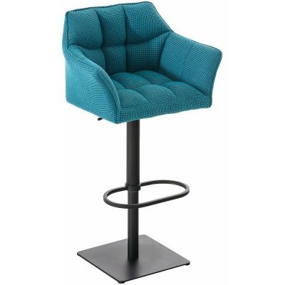 CLP - Tabouret de bar Damaso en Tissu turquois M&eacute;tal noir mat