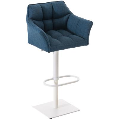 Tabouret de bar Damaso en Tissu bleu M&eacute;tal blanc mat