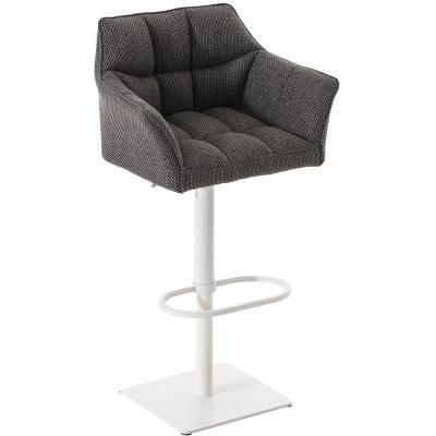 CLP - Tabouret de bar Damaso en Tissu gris titane M&eacute;tal blanc mat
