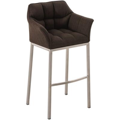 Tabouret de bar damaso en tissu avec 4 pieds , marron/acier inoxydable