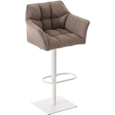 CLP - Tabouret de bar Damaso en Tissu marron terre M&eacute;tal blanc mat