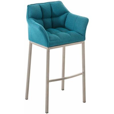 CLP - Tabouret de bar Damaso tissu turquois Acier affin&eacute;