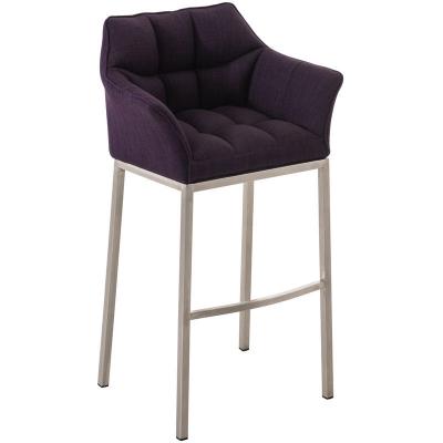 Tabouret de bar damaso en tissu avec 4 pieds , violet/acier inoxydable