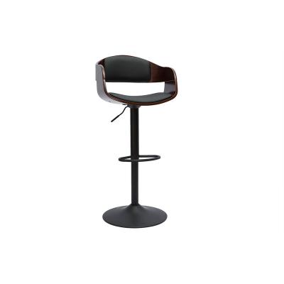 Miliboo - Tabouret de bar design r&eacute;glable noir et bois fonc&eacute; EUSTACHE