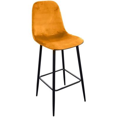 Tabouret de bar en velours vintage Inoui - H. 110 cm - Jaune moutarde