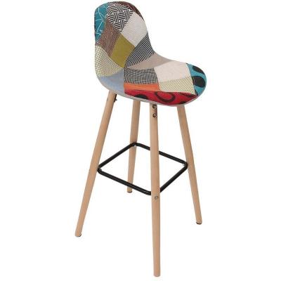 Tabouret de bar scandinave patchwork Riga - H. 92 cm - Beige