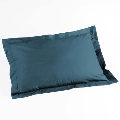 DOUCEUR D INTERIEUR Taie d'oreiller volant plat 50 x 70 cm uni 57 fils lina  +point bourdon Bleu nuit