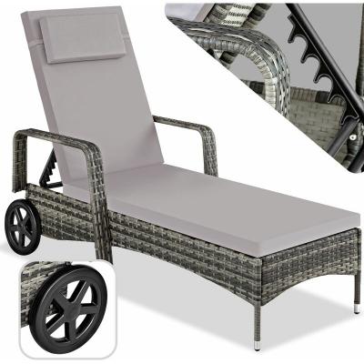 TECTAKE Bain de soleil aluminium Cassis 6 positions avec roulettes - gris