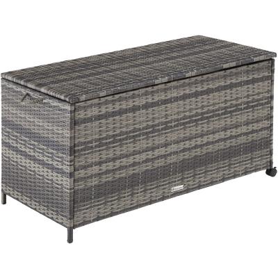 TECTAKE Coffre de jardin rangement pour coussins tressage en rotin gris