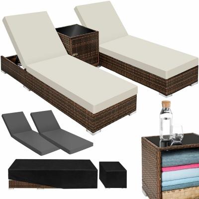 TECTAKE Bain de soleil duo 5 positions avec 2 sets de housses + housse de protection - marron