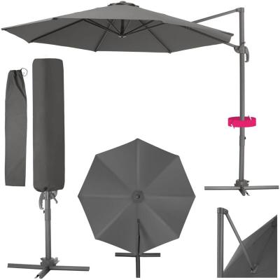 TECTAKE Parasol DARIA 300 cm avec pied d&eacute;port&eacute; et housse de protection - gris