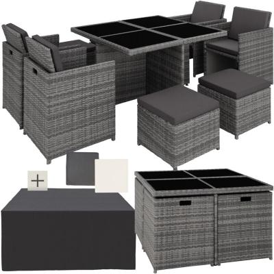 TECTAKE Salon de jardin MANHATTAN 8 places avec 2 sets de housses + housse de protection, variante 2 - gris
