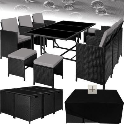 TECTAKE Salon de jardin MALAGA 10 places avec housse de protection - noir/gris