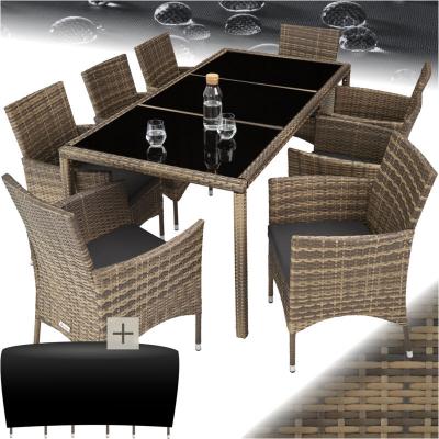 TECTAKE Salon de jardin 8 places avec housse de protection - marron naturel/gris fonc&eacute;