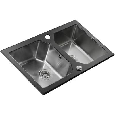 TEKA  - vier 2 cuves Expression Lux 86cm verre noir & inox poli