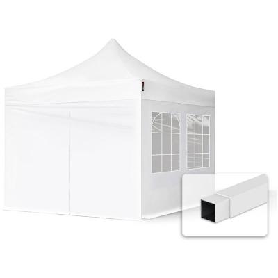 INTENT24 TOOLPORT Tente pliante 3x3 m - Acier, PES env. 300g/m&sup2;, blanc, 4 c&ocirc;t&eacute;s avec fen&ecirc;tres, blanc