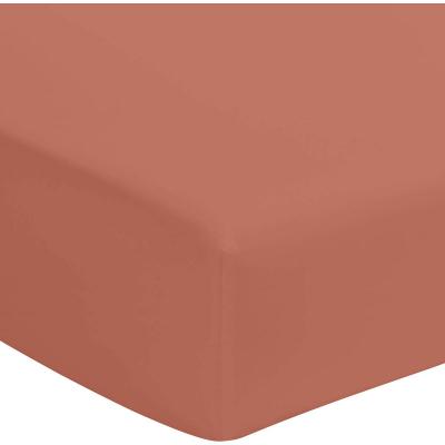 TERRE DE NUIT Drap housse terracotta 100% coton bonnet 40 cm 160x200 cm - Orange
