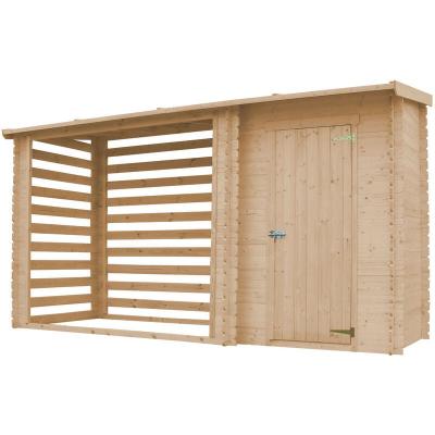 TIMBELA Abri de jardin 1,1 m2 + abri &agrave; b&ucirc;ches 3.8 m3 - H199x348x146 cm -  M205 M205