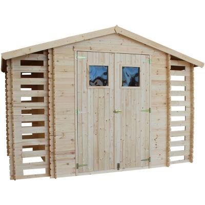 TIMBELA  M391 Abri de jardin en bois et range b&ucirc;ches I206xL328xH218 cm / 5,41 m2