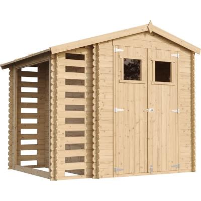 TIMBELA Abri de jardin en bois et range b&ucirc;ches ext&eacute;rieur - I206xL272xH218 cm/ 353 + 097 m2 -  M386