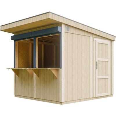 TIMBELA Grand stand march&eacute; avec comptoir 240x248x305cm 5,9m2 bar jardin, kiosque beige