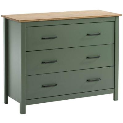 AltoBuy Tina - Commode 3 Tiroirs Bois Cir&eacute; Coloris Vert