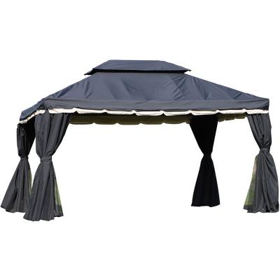 OUTSUNNY Tonnelle barnum pavillon de jardin style colonial double toit toile moustiquaires et toiles amovibles 3,9L x 2,9l x 2,8H m noir 
