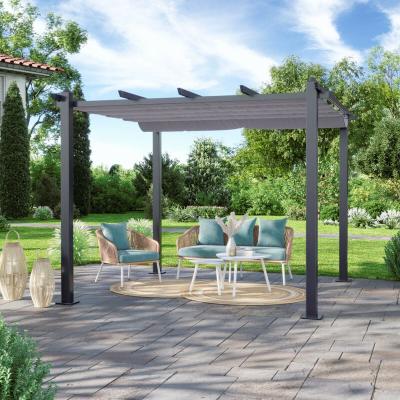 AVRIL PARIS Tonnelle/Pergola aluminium 3x3m toile coulissante r&eacute;tractable - Gris Anthracite - Hero