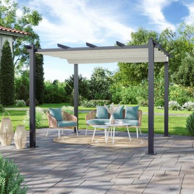 AVRIL PARIS Tonnelle 3x3m avec toile r&eacute;tractable &eacute;cru en aluminium gris