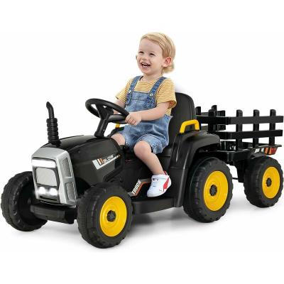 COSTWAY  12V Tracteur &Eacute;lectrique Enfants &agrave; 6 Pneus - Pelle Remorque Amovible LED Musique - T&eacute;l&eacute;commande 24G 3-6km/h Noir