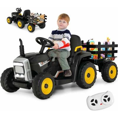 GOPLUS Tracteur &Eacute;lectrique Enfant 12V 7Ah-  - avec T&eacute;l&eacute;commande et Remorque Amovible - Charge 30KG - Effet Musique/Sonore - Noir 