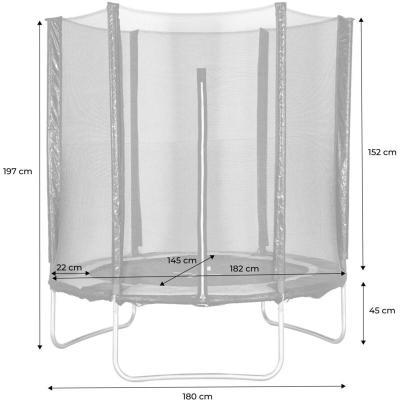 SWEEEK Trampoline &Oslash;180cm - Cassiop&eacute;e Gris Avec Son Filet De Protection - Trampoline De Jardin 2m