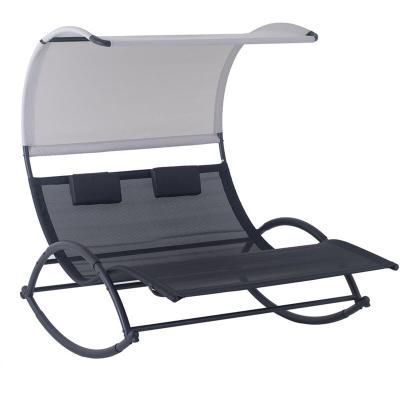 CONCEPT USINE Heira - Transat double &agrave; bascule avec auvent noir & gris