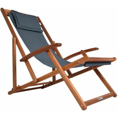 DEUBA Transat de jardin anthracite en bois d'acacia pliable