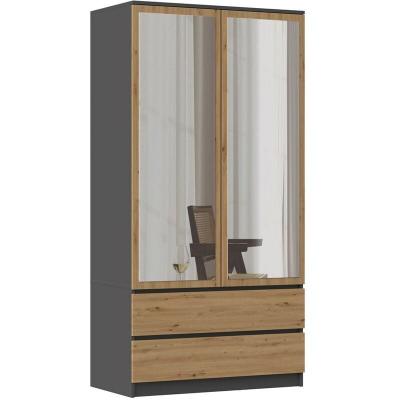 TURIN - Armoire 2 portes avec miroir style moderne chambre &agrave; coucher - 90x50x180 - 2 tiroirs 