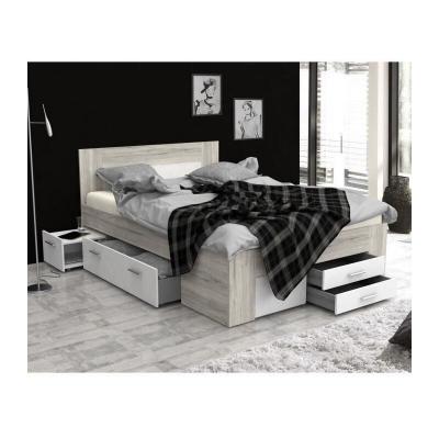 UDINE Lit adulte contemporain d&eacute;cor chene cendr&eacute; et blanc mat - l 140 x L 200 cm