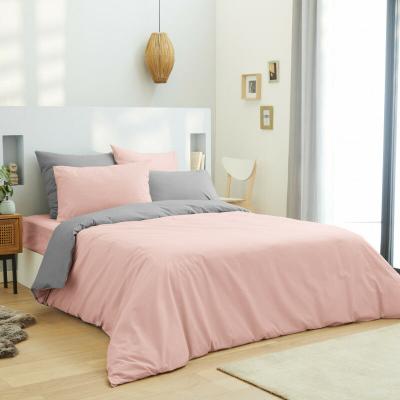 COTON PUR Pack complet 6 pi&egrave;ces rose/gris housse de couette pour lit 160 x 200 cm 100% coton / 57 fils/cm&sup2;