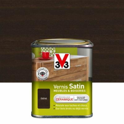 V33 BOIS V33 Vernis int&eacute;rieur Satin meubles & boiseries, Eb&egrave;ne 0,25L