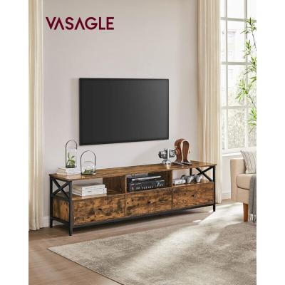 VASAGLE Meuble TV 3 tiroirs 3 &eacute;tag&egrave;res effet bois marron rustique