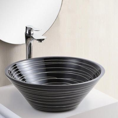 Vasque &agrave; Poser Bol - C&eacute;ramique Noire rainur&eacute;e Blanc - 42 cm Gap