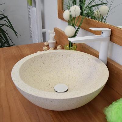 Vasque ronde &agrave; poser en terrazzo cr&egrave;me 40 &times; 40