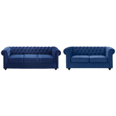 VENTE UNIQUE Canap&eacute; 3+2 places CHESTERFIELD - Velours bleu roi