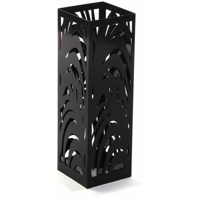 VERSA HOME Porte parapluie en m&eacute;tal d&eacute;coupe feuilles noir 21700157