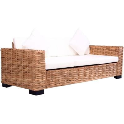 VIDAXL Canap&eacute; de jardin 3 places tissu blanc et rotin marron novej 276351