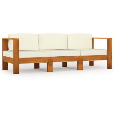 VIDAXL Canap&eacute; de jardin 3 places et coussins blanc cr&egrave;me bois d'acacia